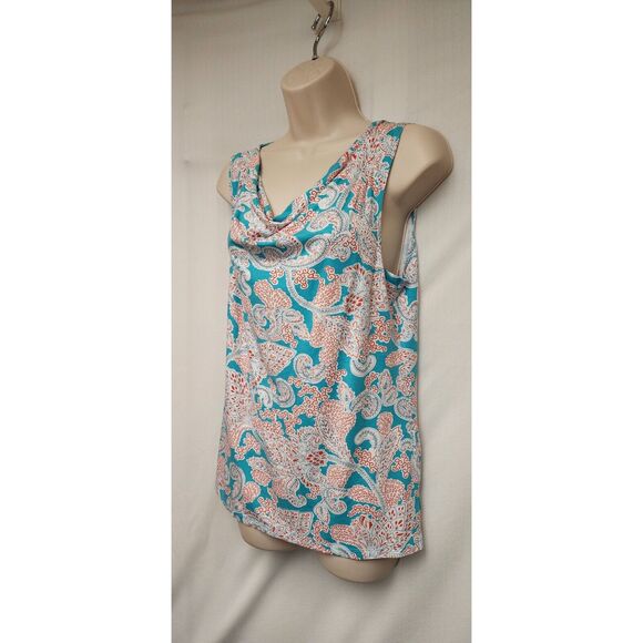 Talbots Womens Blue Red Floral Paisley Tank Top Cowl Neck Size M - Picture 2 of 6